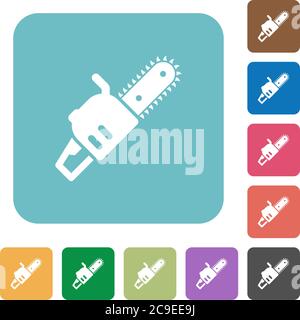 Chainsaw white flat icons on color rounded square backgrounds Stock Vector