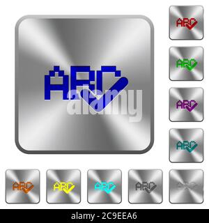 Spell check engraved icons on rounded square glossy steel buttons Stock Vector