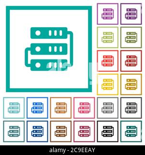 Connected servers flat color icons with quadrant frames on white background Stock Vector