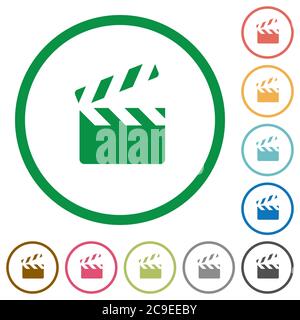 Clapperboard flat color icons in round outlines on white background Stock Vector