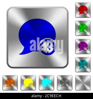 Blog comment time engraved icons on rounded square glossy steel buttons Stock Vector