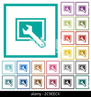 Screen settings flat color icons with quadrant frames on white background Stock Vector