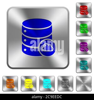 Cloud database engraved icons on rounded square glossy steel buttons Stock Vector