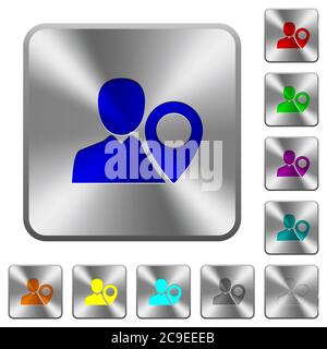 User location engraved icons on rounded square glossy steel buttons Stock Vector