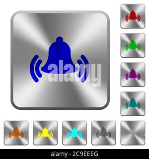 Ringing bell engraved icons on rounded square glossy steel buttons Stock Vector