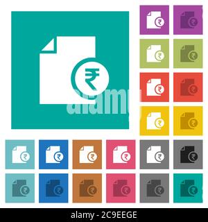 Indian Rupee financial report multi colored flat icons on plain square backgrounds. Included white and darker icon variations for hover or active effe Stock Vector