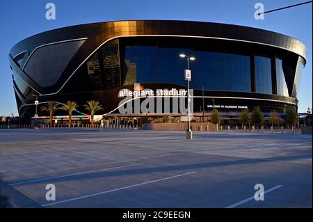 Las Vegas, Nevada, USA. 30th July, 2020. Allegiant Stadium, the $2 billion,  glass-domed home of the Las Vegas Raiders nears completion on July 30, 2020  in Las Vegas, Nevada. The Raiders and