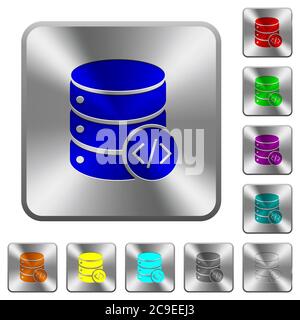 Database programming engraved icons on rounded square glossy steel buttons Stock Vector