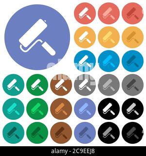 Paint roller multi colored flat icons on round backgrounds. Included white, light and dark icon variations for hover and active status effects, and bo Stock Vector