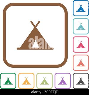 Tent simple icons in color rounded square frames on white background Stock Vector