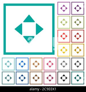 Control arrows flat color icons with quadrant frames on white background Stock Vector