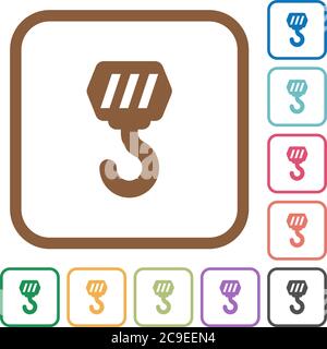 Construction hook simple icons in color rounded square frames on white background Stock Vector