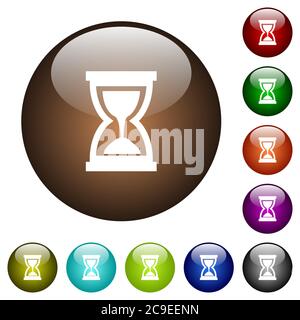 Hourglass white icons on round color glass buttons Stock Vector