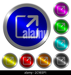Maximize window icons on round luminous coin-like color steel buttons Stock Vector