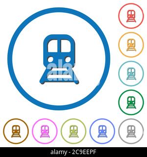 Train flat color vector icons with shadows in round outlines on white background Stock Vector