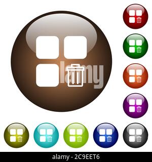 Delete component white icons on round color glass buttons Stock Vector