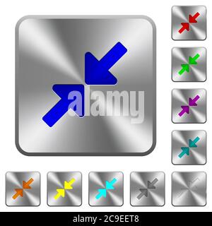 Resize small engraved icons on rounded square glossy steel buttons Stock Vector