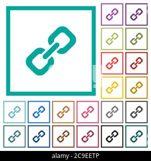 Link flat color icons with quadrant frames on white background Stock Vector