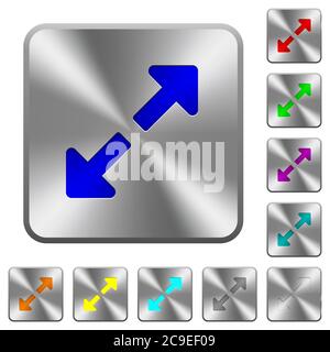 Resize full engraved icons on rounded square glossy steel buttons Stock Vector