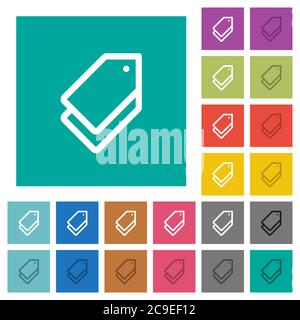 Tags multi colored flat icons on plain square backgrounds. Included white and darker icon variations for hover or active effects. Stock Vector