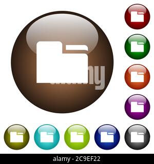 Tab folder white icons on round color glass buttons Stock Vector