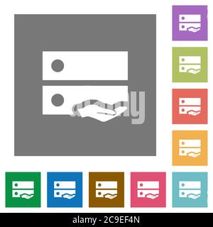 Shared drive flat icons on simple color square backgrounds Stock Vector