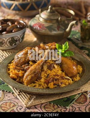 Nasi Bukhari Ayam. Chicken and rice dish. Malaysia and Middle East Food Stock Photo