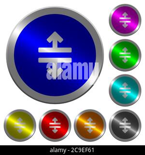 Horizontal split tool icons on round luminous coin-like color steel buttons Stock Vector