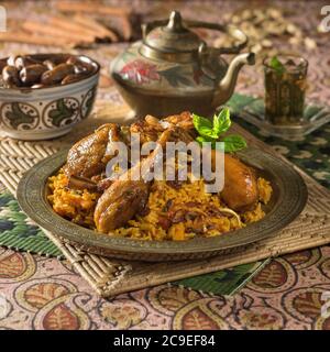 Nasi Bukhari Ayam. Chicken and rice dish. Malaysia and Middle East Food Stock Photo