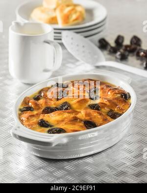 Brioche bread and butter pudding. Food UK Stock Photo