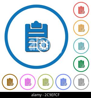 Note settings flat color vector icons with shadows in round outlines on white background Stock Vector