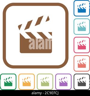 Clapperboard simple icons in color rounded square frames on white background Stock Vector