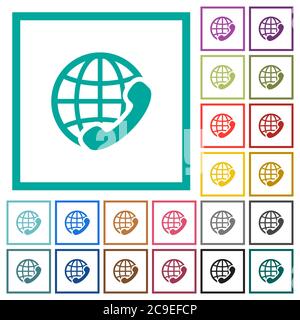 International call flat color icons with quadrant frames on white background Stock Vector