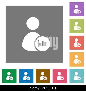 User account statistics flat icons on simple color square backgrounds Stock Vector