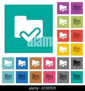 Folder ok multi colored flat icons on plain square backgrounds. Included white and darker icon variations for hover or active effects. Stock Vector
