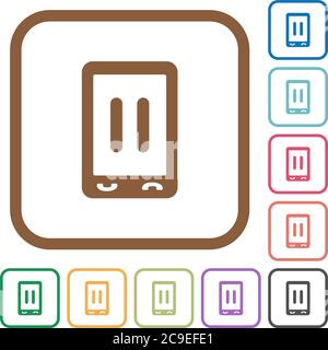 Mobile media pause simple icons in color rounded square frames on white background Stock Vector