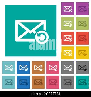 Undelete mail multi colored flat icons on plain square backgrounds. Included white and darker icon variations for hover or active effects. Stock Vector