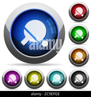 Table tennis icons in round glossy buttons with steel frames Stock Vector