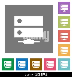 Network drive flat icons on simple color square backgrounds Stock Vector
