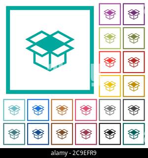 Open box flat color icons with quadrant frames on white background Stock Vector