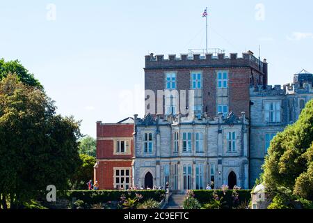 Brownsea Island, UK 06/20/2010: A close up view of the historic Brownsea Castle located in on the coast of Brownsea island in Poole harbor. Stock Photo