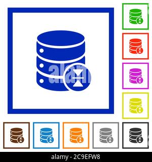 Select database table row flat color icons in square frames on white background Stock Vector