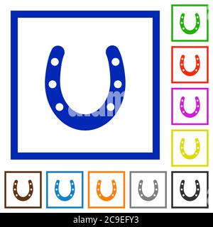 Horseshoe flat color icons in square frames on white background Stock Vector