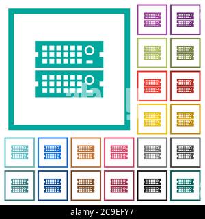 Rack servers flat color icons with quadrant frames on white background Stock Vector