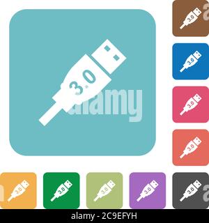 High speed USB white flat icons on color rounded square backgrounds Stock Vector