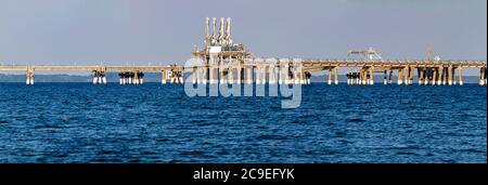 Calvert County, MD, USA 07/28/2020: Panoramic view of the offshore dock belonging to Dominion Energy Company. Despite environmental concerns this offs Stock Photo