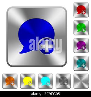 Post blog comment engraved icons on rounded square glossy steel buttons Stock Vector