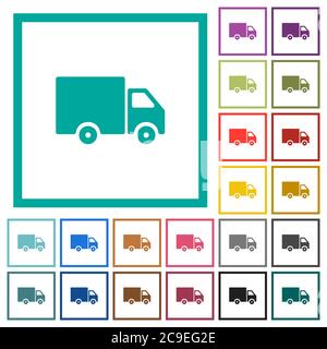 Delivery truck flat color icons with quadrant frames on white background Stock Vector