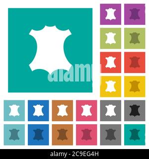 Genuine leather multi colored flat icons on plain square backgrounds. Included white and darker icon variations for hover or active effects. Stock Vector