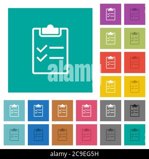 Checklist multi colored flat icons on plain square backgrounds. Included white and darker icon variations for hover or active effects. Stock Vector